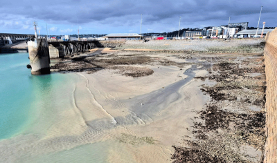 The ferry terminal dries out on low tides