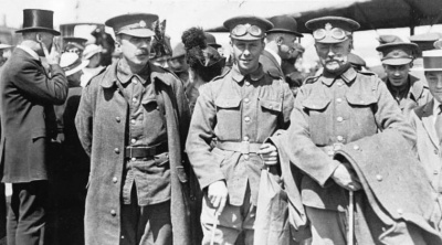 A group from the Army Service Corps photographed in mid-1915. From left to right: Edgar Clements, who appears to have later joined the Royal Engineers, Private Allan Randall from St Helier and H. Hynes.