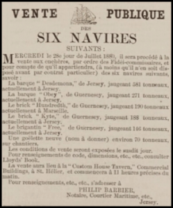 Six vessels were sold by auction in 1880 by Philip Barbier