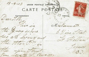 A card sent from Le Vivier, France, to Mrs Bennett at 6 Vine Street in 1918