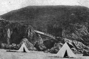 The only photograph we have ever found of tents on the beach at Plemont