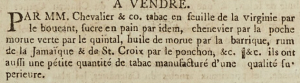 ... and this Chevalier advert included tobacco leaves from Virginia and Jamaican rum