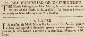 Mrs Morin’s house on the quay at St Aubin was offered for sale in January 1804