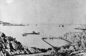 An early drawing showing a rather square harbour