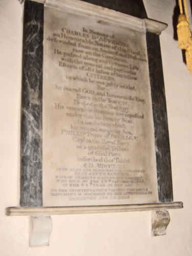 Memorial to Charles d'Auvergne (1724-1797) in St Helier Church