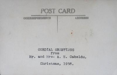 The card was sent out at Christmas 1936 by the hotel's owners, Mr and Mrs A H Cabeldu