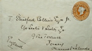 A letter sent to Stratford Collins from India in 1908. He may have been a visitor because we can find no trace of him in any Jersey records