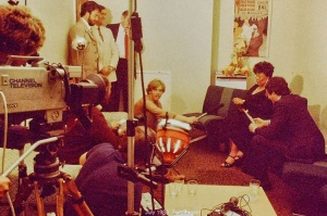 Jazz great Ella Fitzgerald being interviewed for Channel Television at Fort Regent