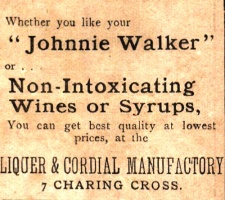 Johnnie Walker whisky, or alcohol-free cordials manufactured at 7 Charing Cross