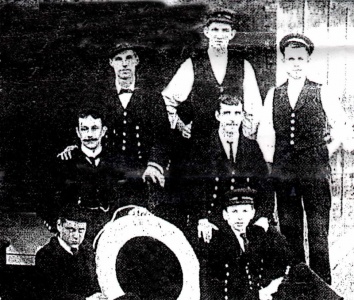 The captain and crew of the Fanny Breslauer. Joseph Short is at bottom left