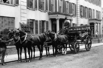 A Down's coach outside the Stopford Hotel