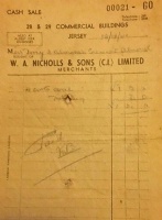 Receipt for coal supplied by W A Nicholls and Sons