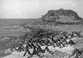 Anti-tank obstacles photographed at L'Etacq in 1944