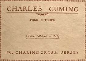 1930 advert for butcher Charles Cuming. He must have been a friend of the owners of the Ritz Hotel, because this advert appeared in their hotel brochure and their guests would hardly have been potential customers for a butcher at the other end of town