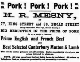 Henry Rodney Mesney ran the only butcher's shop in King Street for several decades - 1904 Evening Post advert