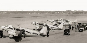 Four Jersey Airways aircraft lined up on the beach