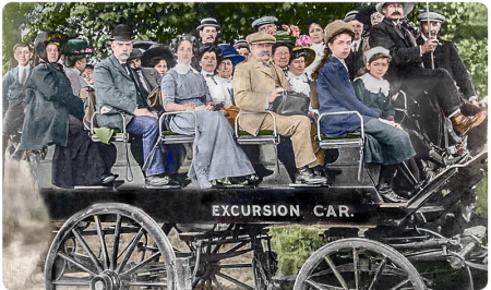 A large 19th century horse-drawn excursion car
