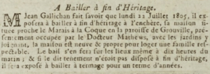 Jean Gallichan advertised for sale in 1805 a house at Marais a la Coque in Grouville, then occupied by Dr Mathews