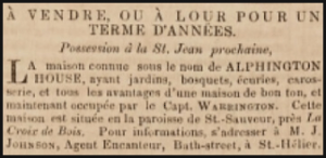 It is believed to be this Alphington House which was offered for sale in La Patrie in 1850