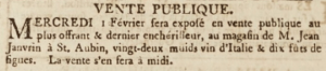 Jean Janvrin sold Italian wine and figs at St Aubin in January 1804