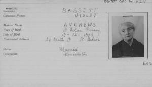 Violet Basset, nee Andrews' registration card
