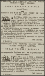1874 advert in Chronique de Jersey for the Weymouth service