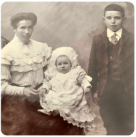 Marie Catherine Josse in 1908 with her daughter Louise Marie and her son Joseph Le Corr (1899- )