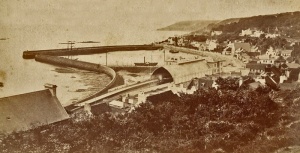 The sea wall from St Aubin's Harbour to La Haule had just been completed when this photograph was taken, but the triangle behind the Railway terminus had yet to be filled in