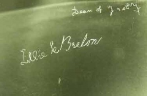 The signature of a young Lillie Le Breton on a Rectory window