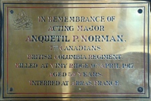 Plaque commemorating Major Anquetil Norman in St Clement's Church
