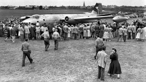 A Canberra bomber on the ground at the 1956 air display
