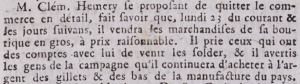 In 1795 Clement Hemery announced in the Gazette de l'Ile de Jersey his retirement from business and a closing-down sale of his goods