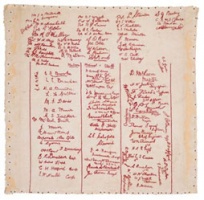 The nurses embroidered their names in red on this cloth