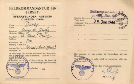 A curfew pass issued to George Dorey during the Occupation as a member of the Honorary Police [2]