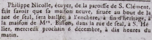 Philippe Nicolle of St Clement advertised the sale of his new house at the end of Seale Street in Gazette de l'Ile de Jersey in 1799
