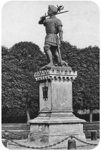 Statue of the dismounted knight Jehan de Grouchy (1355-1435) in Harfleur, Normandy (see Early records in Normandy, above)