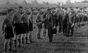 The Bailiff meets participants in a football match on 18 May 1945
