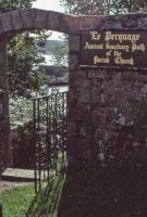The gate from the churchyard to what is said to be the parish perquage, but is actually just an opening on to the rocks with no special significance. There were no sanctuary paths from parish churches to the sea