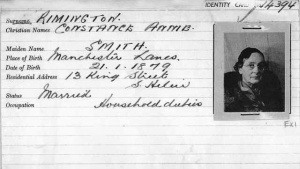 Connie Rimington's Occupation registration card