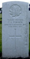 The grave of Great War casualty Charles Joseph Turner at Canadian Cemetery No. 2, Neuville-St Vaast, Pas de Calais