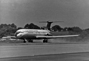 Channel Airways' inaugural Trident flight. When it was approaching the Airport one air traffic controller is said to have passed contact with the aircraft to a colleague, causing some consternation by advising him that the aircraft was landing 'on three engines'