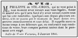1866 - a threat to debtors who had not settled their accounts