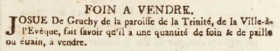 Josue de Gruchy, of Ville a l’Eveque, Trinity, advertised hay and straw for sale in April 1804