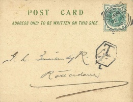 This postcard is something of a mystery. It was sent with New Year wishes, and also for the new century, so was presumably posted just before the end of 31 December 1899. But the postmark shows 11.45 pm on 31 December 1900. Did the post office in Jersey turn it's date stamp to the new year a little to early?