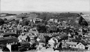 Looking down on the street (bottom centre) about 1900