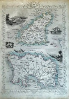 A map published by John Tallis of London and New York in about 1850. It shows Guernsey above Jersey. It was drawn and engraved by John Rapkin (1813-1899) with additional decorative work by Henry Winkles and Edward Radclyffe.