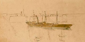 A sketch of Rose and Venus in St Helier Harbour in 1859