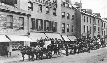 Charabancs outside Hallewell's Hotel on the Esplanade