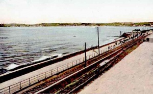 Pedestrian promenade, railway track and road share the Esplanade seafront