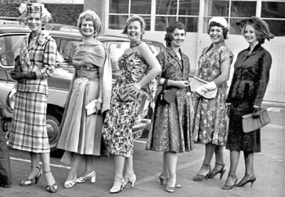 Ladies of the Jersey Green Room Club in 1950s dresses in 1976